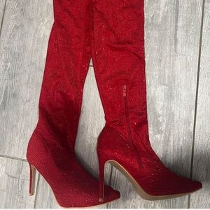 Stunning Red Sequin Stiletto Boots